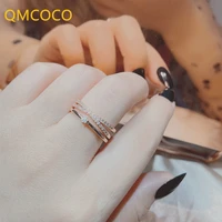 qmcoco adjustable ring women fashion personality trendy silver color simple zircon index finger ring girl student party gift