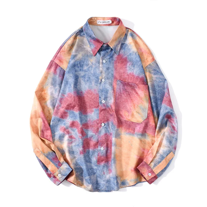 

Tie-dye Shirt Men's Loose Couple Long Sleeve Dress Shirts Harajuku Casual Button Down Shirt Men Fashion Hip Hop Streetwear Tops