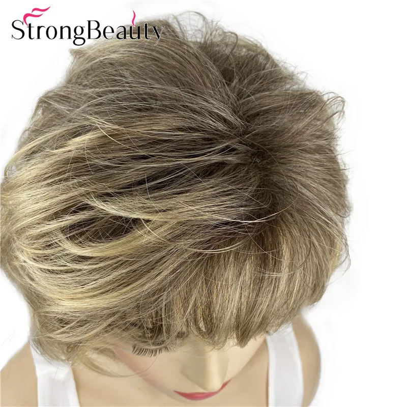 StrongBeauty Короткие вьющиеся парики мягкие волосы многослойный Shag Омбре