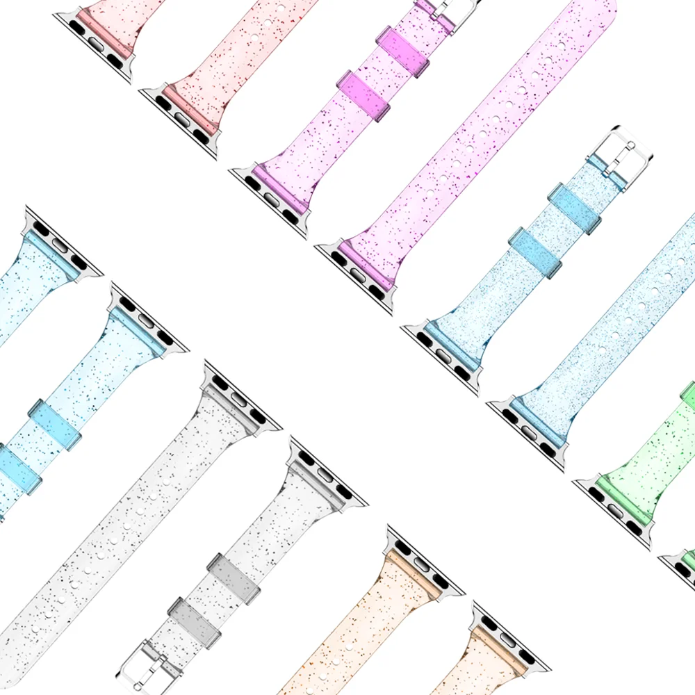 

Strap for Apple watch 6 5 4 3 band 44mm 40mm Glitter Silicone band Slim bracelet for iwatch 6 5 4 3 2 1 SE series band 38mm 42mm
