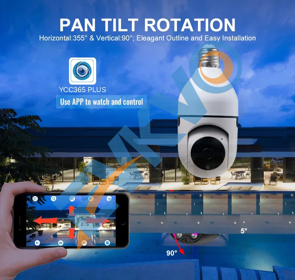 IP-камера с разъемом E27 Wi-Fi PTZ автоматическое слежение водонепроницаемая легкая