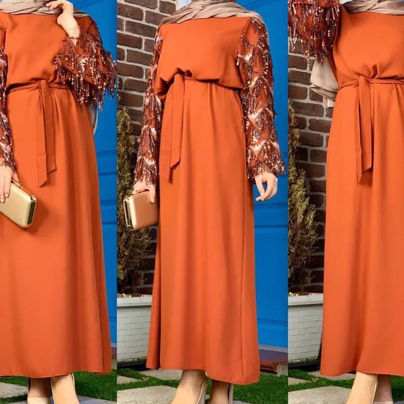 Блестящая кисточка Abaya турецкий Дубай хиджаб мусульманское платье мусульманская