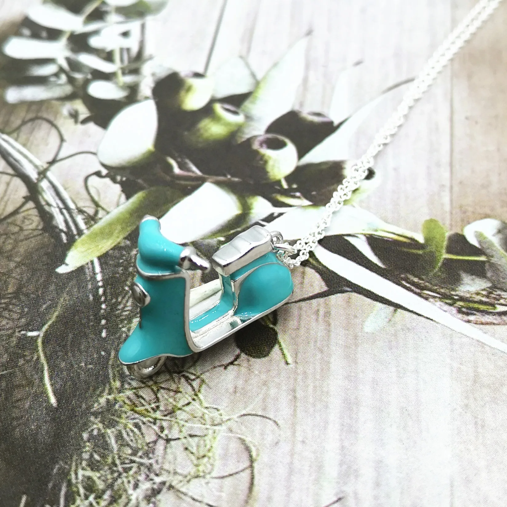 

Sterling silver 925 classic exclusive blue motorcycle pendant ladies necklace jewelry holiday gift