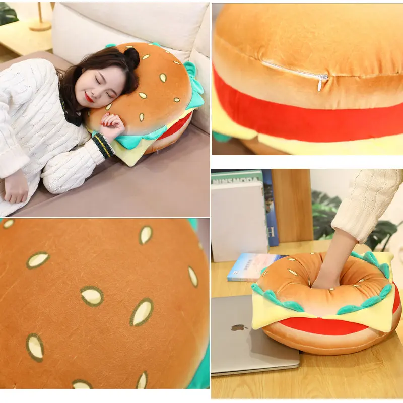 

3D Printed Hot Dog Burger Stuffed Pillow Lifelike Ham Lettuce Hamburg Chair Sear Pillow Bed Sleeping Waist Cushion for Boy Gift