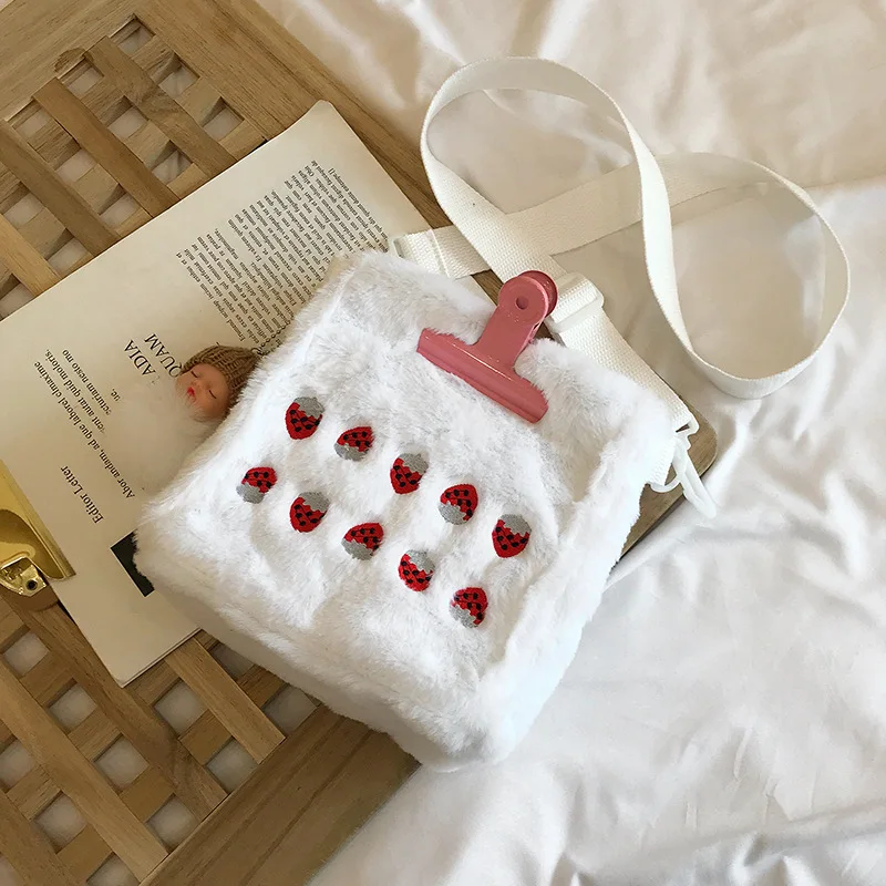 Женская плюшевая Сумка-тоут через плечо пушистая меховая милая сумка с фруктовой