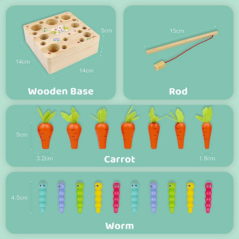 

Carrots Harvest Catching Worms Game Wooden Sorting Toys for Toddlers Gift for Preschool Kids 3 4 5 Years Old