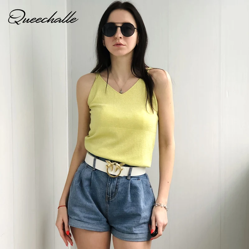 Женская Трикотажная майка на тонких бретельках с V-образным вырезом | одежда