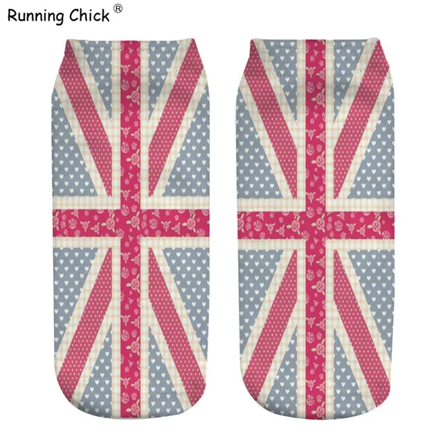 Носки до щиколотки с 3d принтом для бега цыпленка Юнион Джек женские 2018 Новинка |