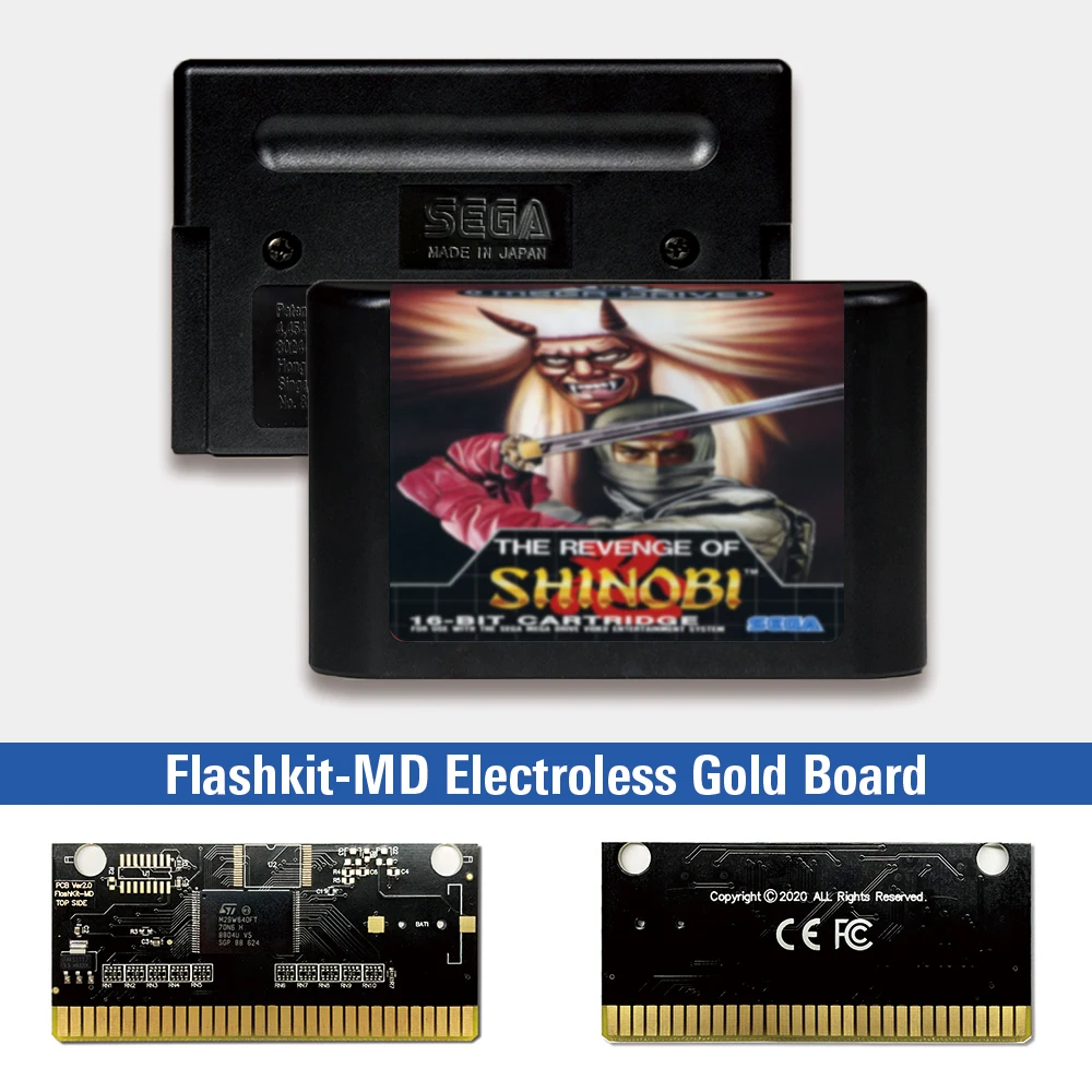 

The Revenge of Shinobi - EUR Label Flashkit MD Electroless Gold PCB Card for Sega Genesis Megadrive Video Game Console