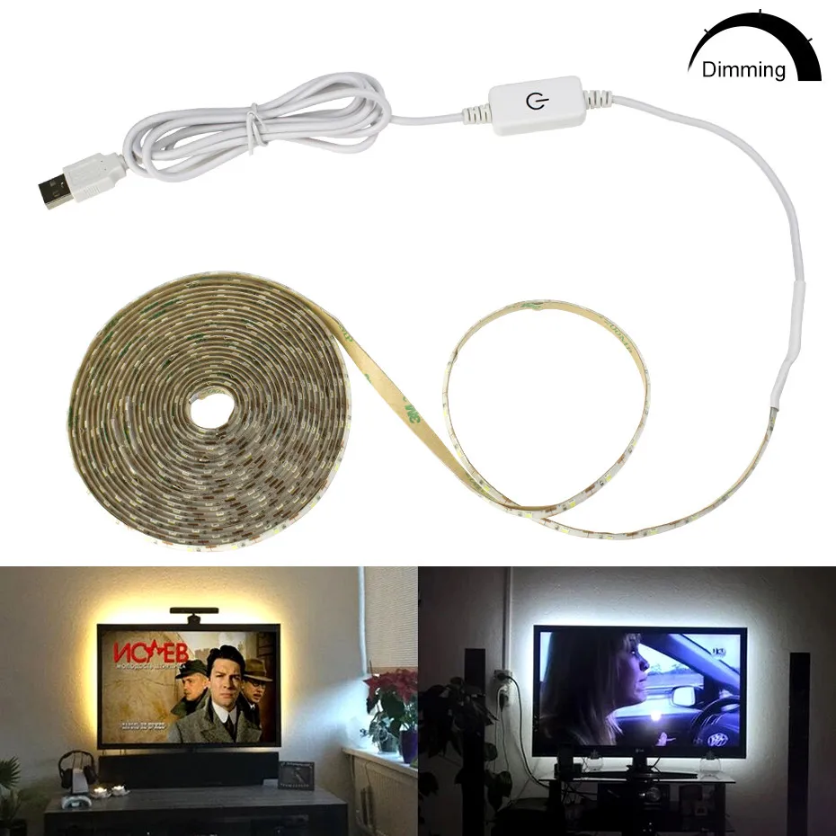 5V светодиодный полосы USB SMD2835 светильник гибкий tiras лента Водонепроницаемый ТВ