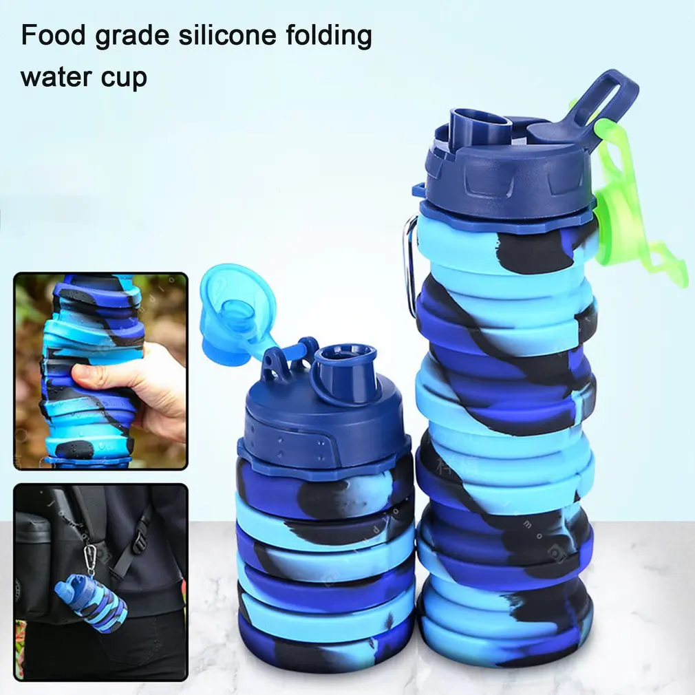 

500ml Silicone Camouflage Water Bottle Portable Foldable Cup Outdoor Sports Travel Camping Bottle With Lid