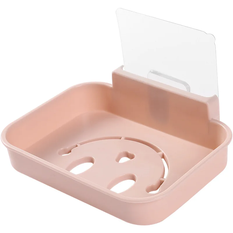 

Home Cute Smiley Face Shape Soap Box With Stickers Lovely Plastic Hollow Design Sink Drain Soap Dish Essential Bathroom Supplies