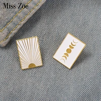 sun shining mural style enamel pins custom eclipse astronomy brooch lapel badge bag scientific jewelry gift for friends