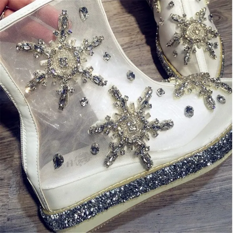 Новинка Сандалии на танкетке с украшением в виде кристаллов Летние прозрачные