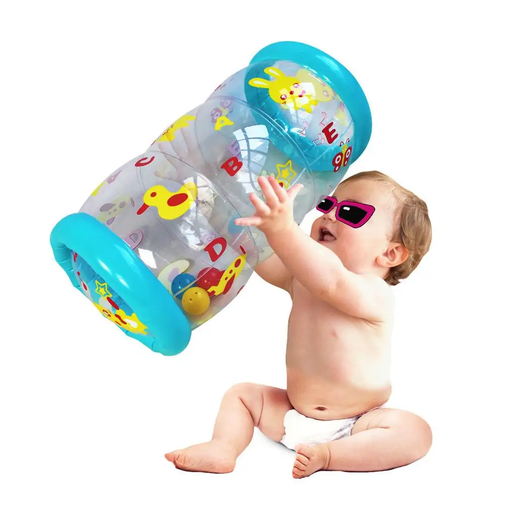 

Inflatable Baby Crawling Roller Toy With Rattle And Ball PVC Early Development Infant Crawling Toys For 6 Months 1-3 Year Olds