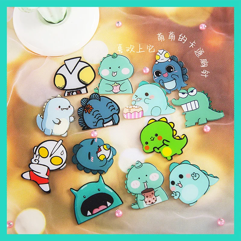

Fashion Japanese Korean Soft Cute Little Monster Dinosaur Brooch Acrylic Cartoon Badge Student Cute Bag Pendant Jewelry Pin Gift
