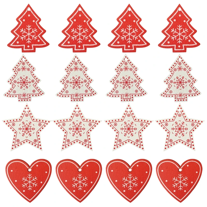16 шт Смешанные DIY белые и красные дерево/сердце/звезда деревянные украшения для