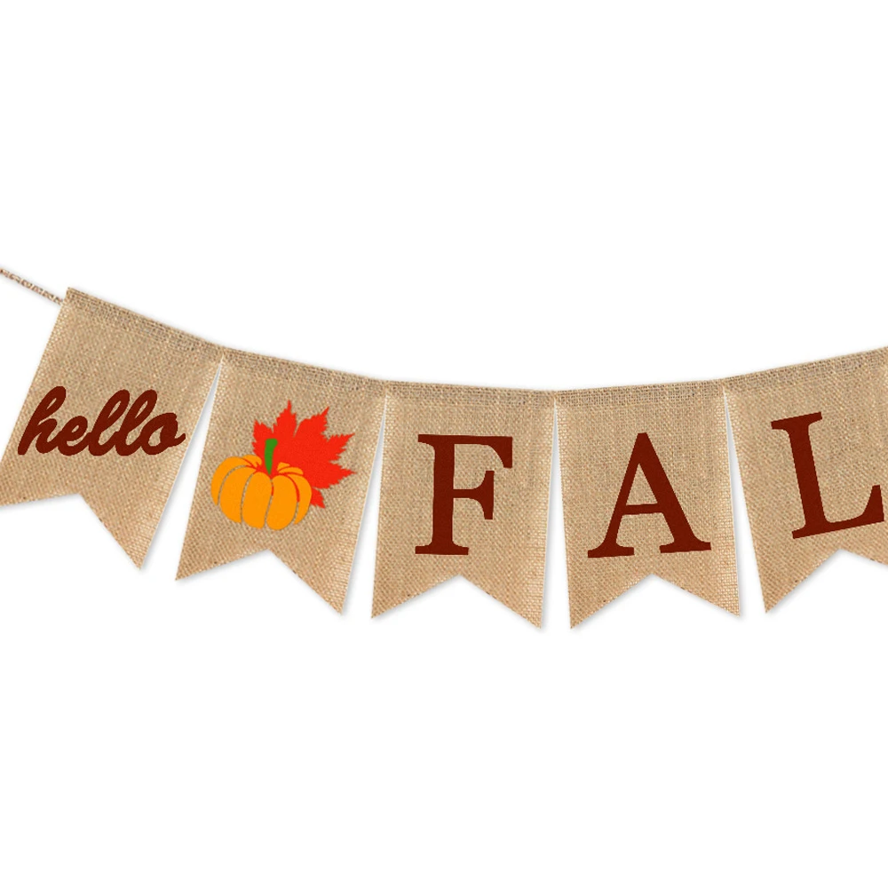 Rustic Hello Fall Banner with Pumpkin and Maple Leaf Autumn Halloween Thanksgiving Mantel Fireplace Garland Decoration | Дом и сад