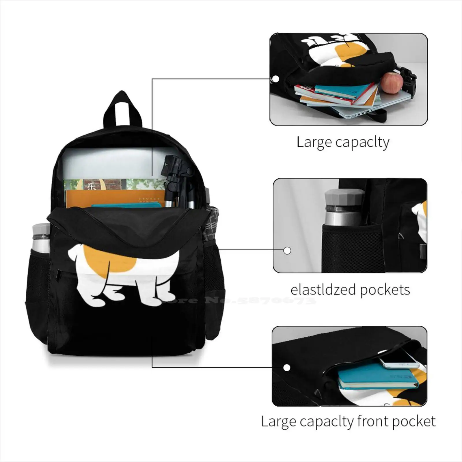 Skeeter The Corgi-Black Школьная сумка Большой вместительный рюкзак для ноутбука Корги