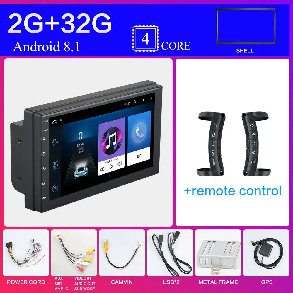 Фиолетовый 2 Din Android 8,1 Автомагнитола стерео без DVD " 1024*600 Универсальный Автомобильный плеер gps навигация Wifi Bluetooth USB Радио аудио плеер - Цвет: Фиолетовый