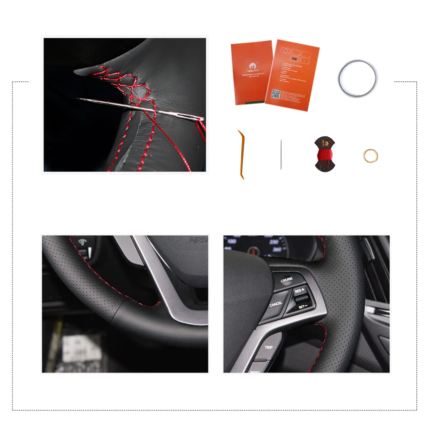 

MEWANT Black Genuine Leather Car Steering Wheel Cover Holster for Hyundai Veloster 2011 2012 2013 2014 2015 2016 2017