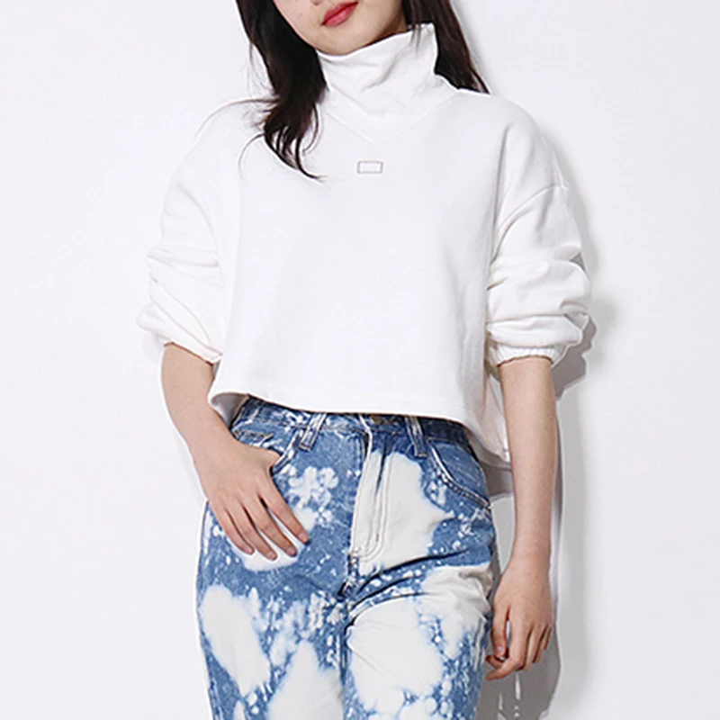 

XIZIHUPAN Casual White Sweatshirt For Women Stand Collar Long Sleeve Straight Loose Sweatshirts Female Spring Fashion 2021 Tide