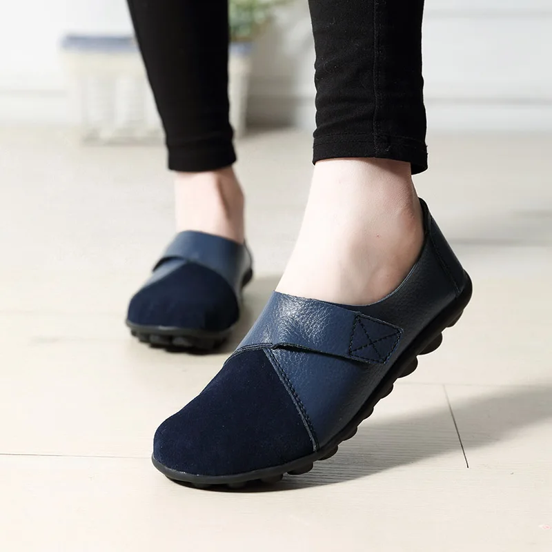 

New Spring Autumn Shoes Woman Genuine Leather Women Flats Slip On Women's Loafers Female Sewing Shoe Large Size 34-44