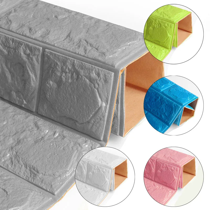 

3D Self Adhesive Foam Brick Wall Stickers for Kids Room DIY Bedroom for Home Decor Wallpaper Solid Color Living Sticker