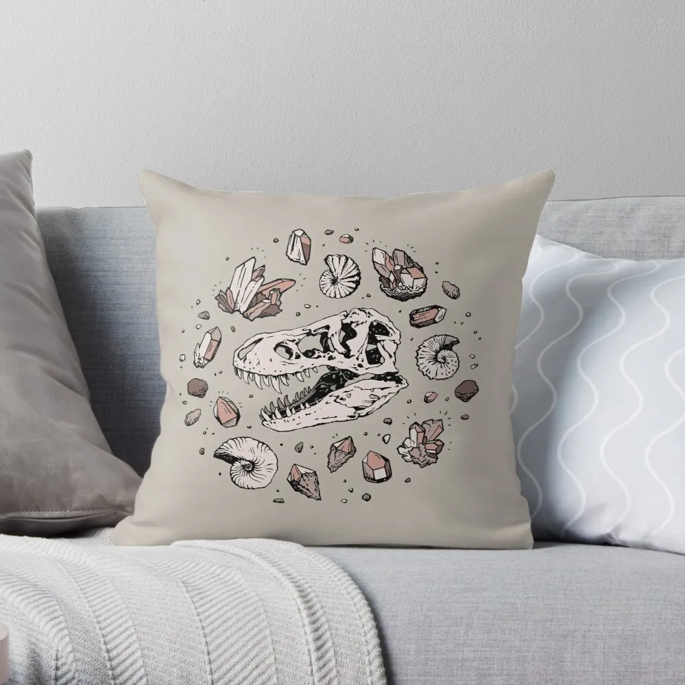 

Geo-rex Vortex Rose Quartz Dinosaur Skull Fossil Art Throw Pillow Pillowcase Home Decorative Sofa Pillow Cover