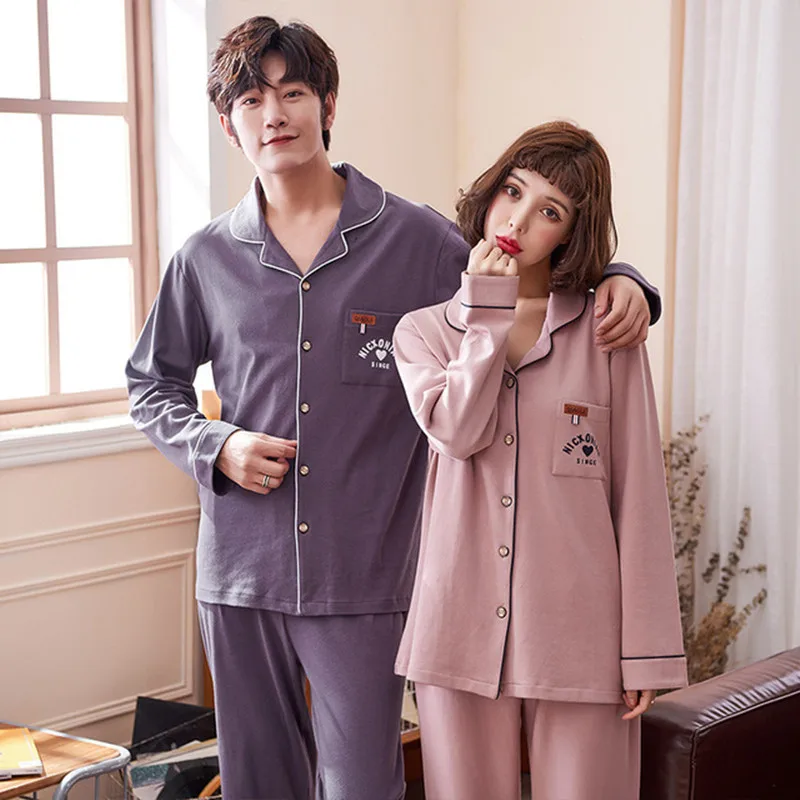 

Couple Pajamas Set Spring And Autumn 100% Cotton Cartoon set women Fashion Lounge Sleepwear Gift