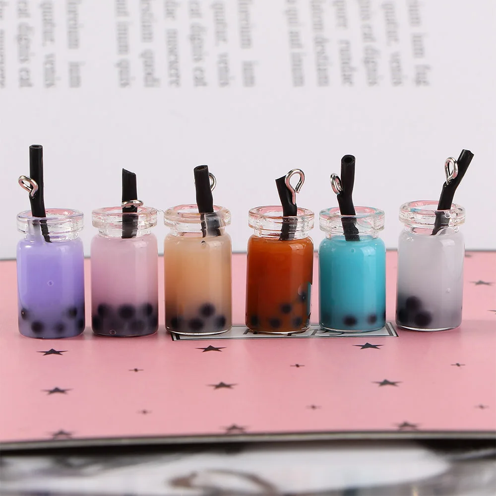 Подвески из смолы с жемчугом и молочным чаем 28*10 мм подвеска в виде бутылки для