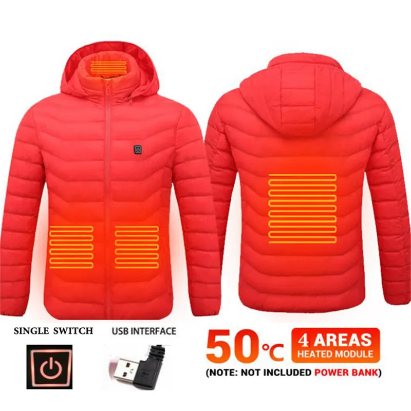 

Red Electric Heated Jacket Women Autumn Winter 4 Area Keep Warm Thermal Clothes Motorcycle Jacket USB Moto Heated Vest Coat Men