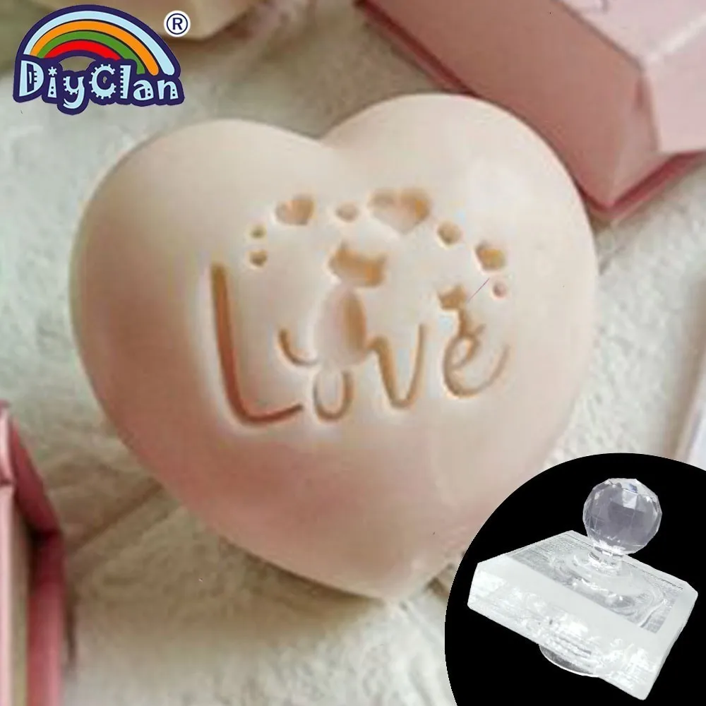 Любовь ручной работы мыловарение штамп кошка узор прозрачный Diy натуральный органический стекло мыло печать с ручкой в форме сердца акриловые части