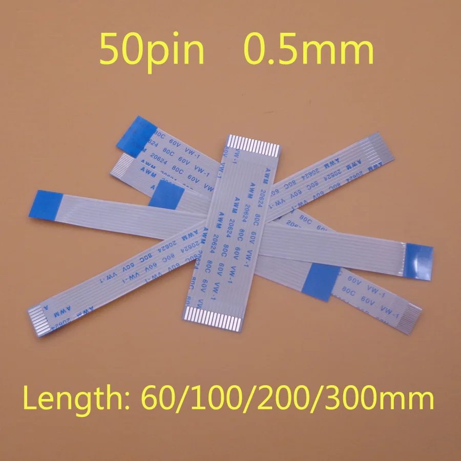 

50 шт. FFC FPC 50pin плоский гибкий кабель 0,5 мм Высота 25,5 мм Длина 60 мм 100 мм 300 мм лента 50p гибкий кабель Тип A