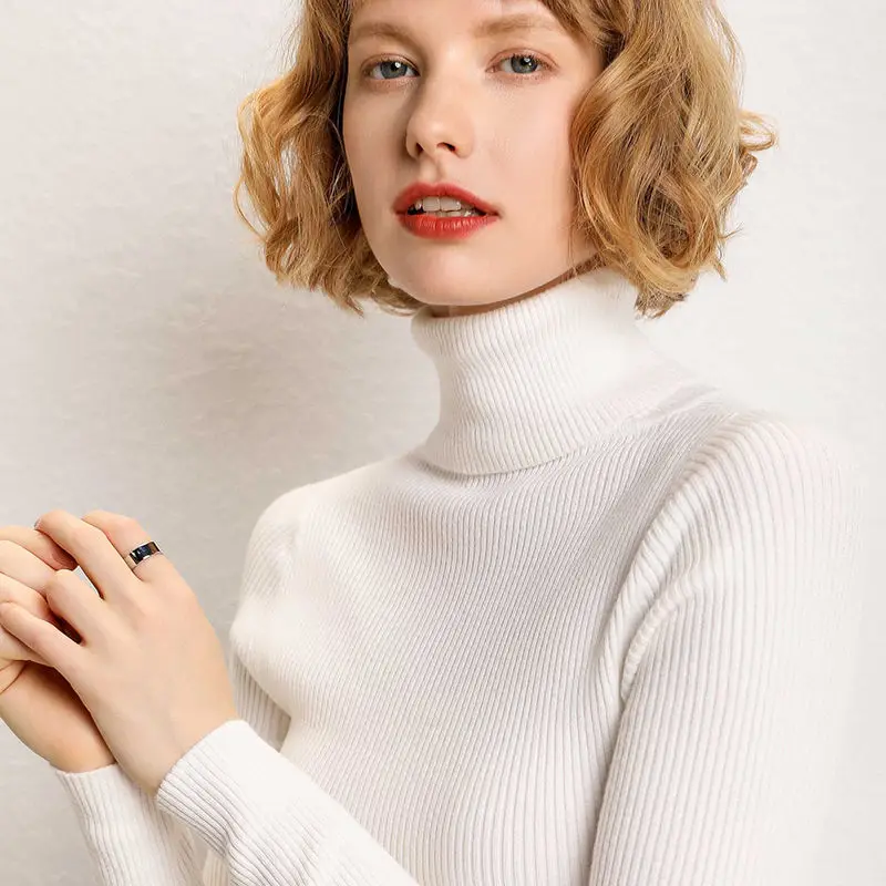 

Женский трикотажный свитер-водолазка, эластичный пуловер в Корейском стиле, базовая винтажная одежда для осени и зимы, 2020