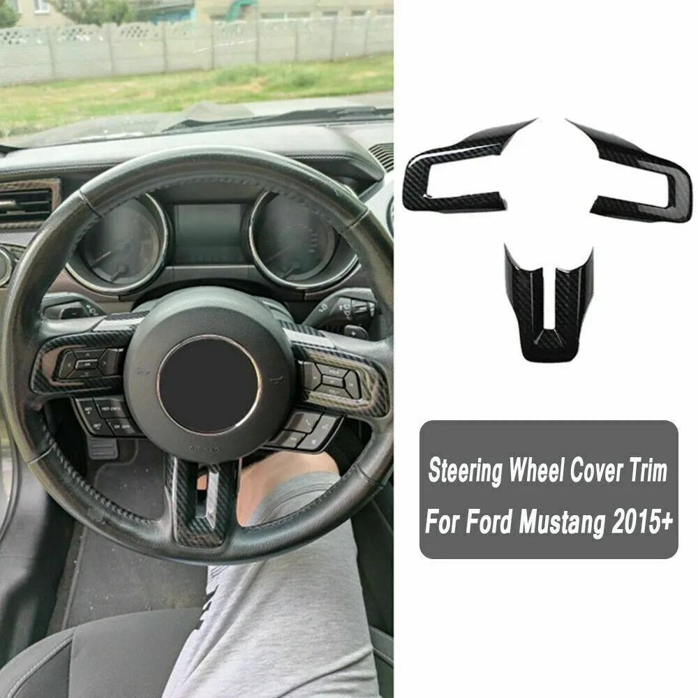 

Interior Steering Wheel Cover Trim For Ford Mustang 15+ Accessories Carbon Fiber Car Accessories Interior Decoration