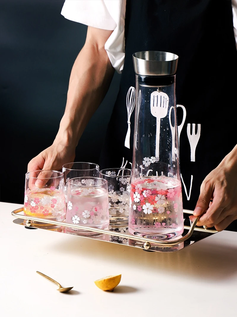 

Colour Changing Cherry Cup Cold Water Kettle And Cup Set Home Drink Pot Juice Glass Bottle Pink Water Cup Household Drinkware