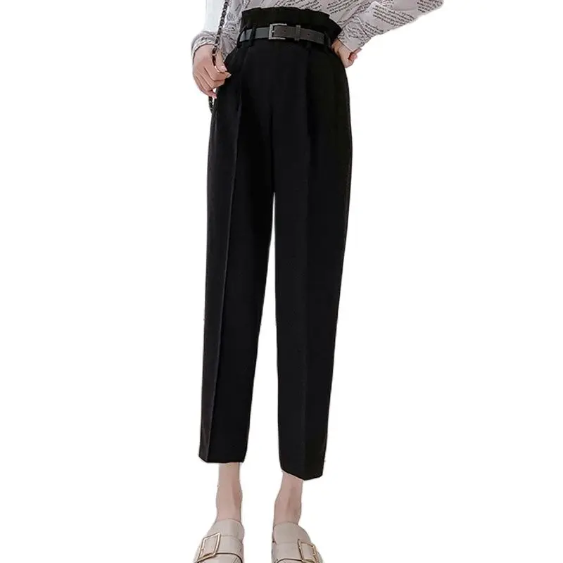 

JXMYY 2021 Real Shot Autumn New Fashion Flower Bud High Waist Harem Pants Casual Tooling Straight-Leg Suit Nine-Point Pants