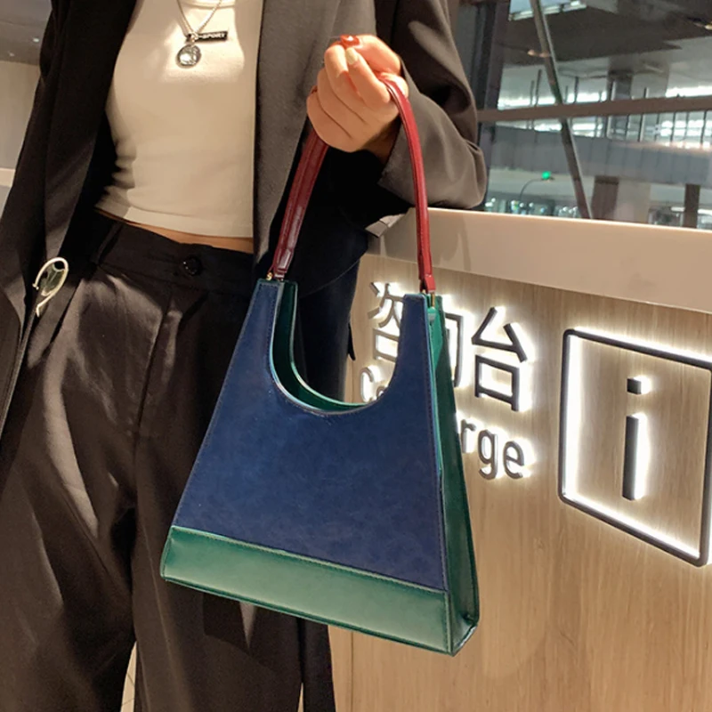 

Design Contrast Color Personalized Handbag Women's Bag 2022 New Simple And Fashion Armpit Bag Shoulder Bag