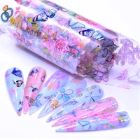 lcj 10pcs butterfly flower stickers on nails foil colorful polish adhesive sticker nail decals foil design for nail manicure