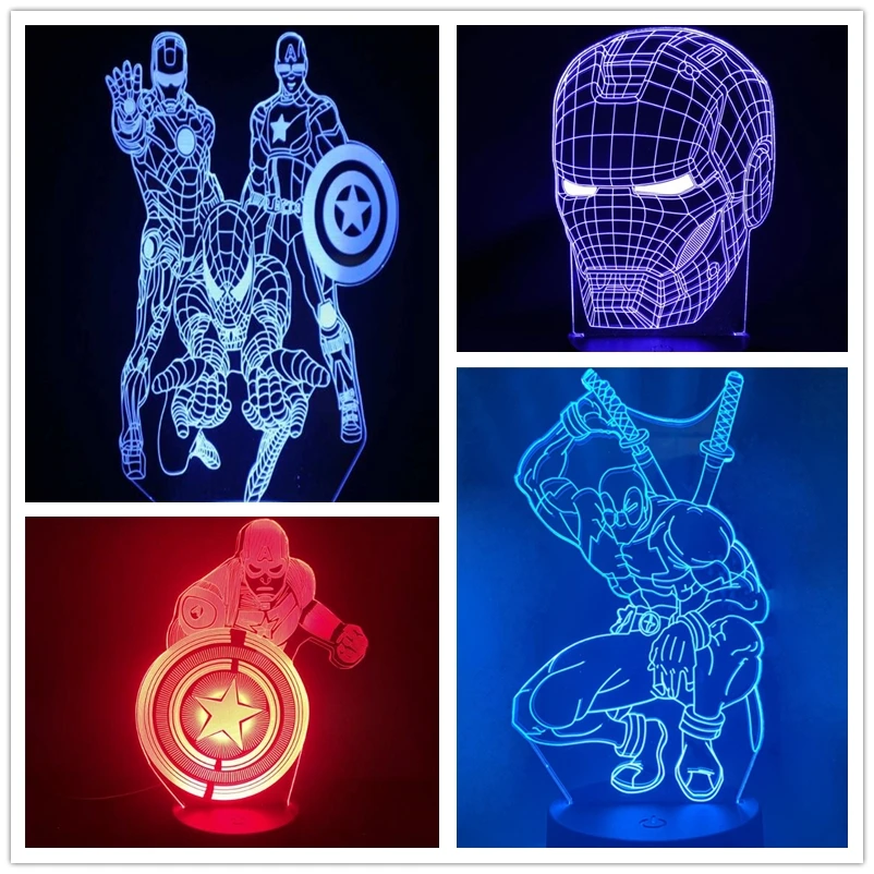 3D лампа мстители светодиодный ночник из фильма Железный человек Дэдпул Человек