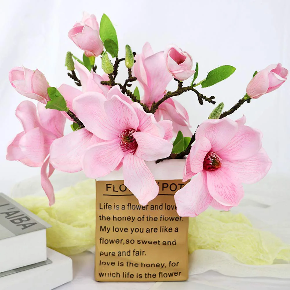 Искусственные цветы 2 головки листья магнолия цветочный букет рождественские