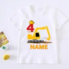 Детская футболка с рисунком экскаватора на день рождения, номер 2-10, детские футболки на день рождения, забавный подарок для мальчиков и девочек, футболка в подарок