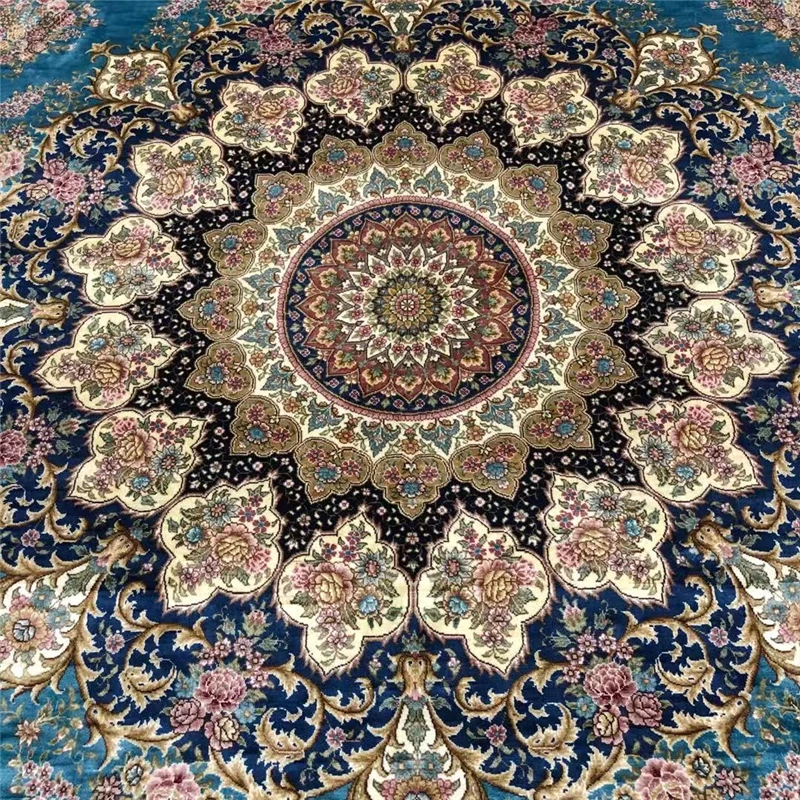 Goedkoop 275X366Cm Blauw Perzisch Tapijt Handgeknoopte Koninklijke Zijde Tapijt Zijden Tapijt Luxe Villa Gebied Tapijt