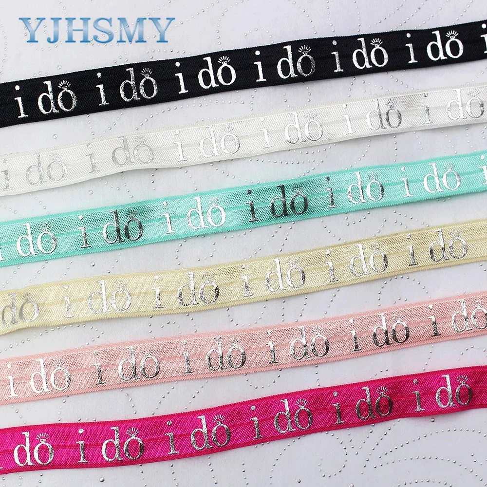 

E-20508-993 16mm Hot silver “I Do” Elastic Ribbon Printed, DIY handmade accessories, packaging decorative ribbon