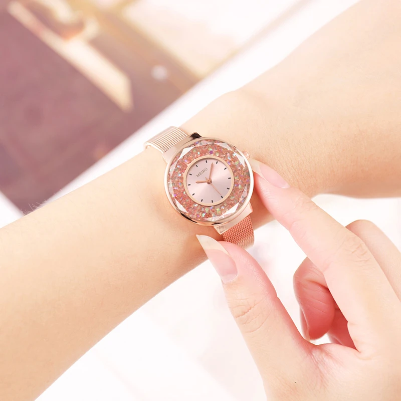 

Luxury Women Mesh Watch Magnet Buckle Starry Sky Ladies Geometric Dial Glowing WristWatches Quartz Gift Zegarek Damski