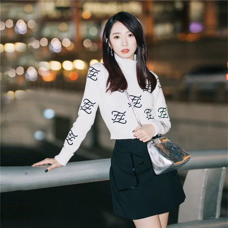 Новинка водолазка toki с надписью свитер черная юбка модный костюм SA0941|Спортивные