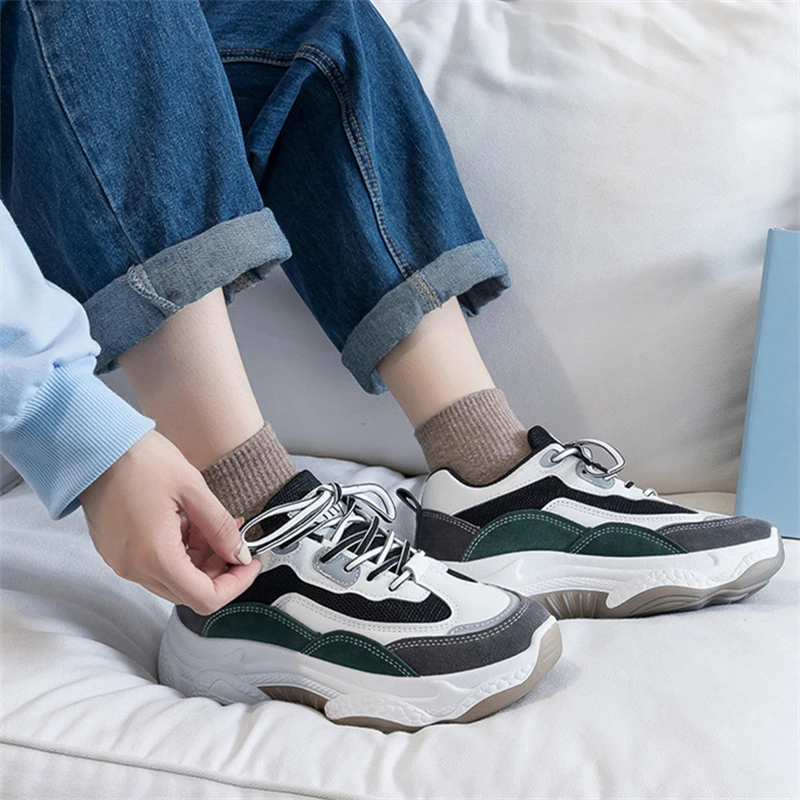 

Chunky Sneakers Shoes For Women 2021 Mesh Breathable Women's Sports Shoes Platform Comfort Lace Up Casual Shoes Ladies Black New