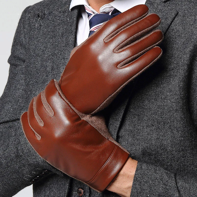Перчатки из натуральной кожи для пар мужские и женские зимние шерстяные перчатки