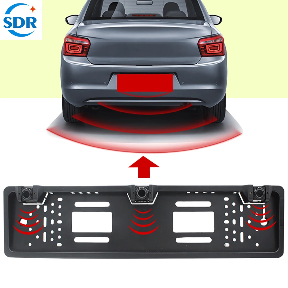 

LED Reversing Radar Vehicle European License Car Parking System with 3 Ultrasonic Sensor on EU Plate Frame